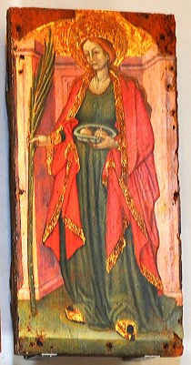 Detail of St.Agatha with severed breasts on a platter. Mid-15th century; Bellomo Palace; Syracuse, Sicily.